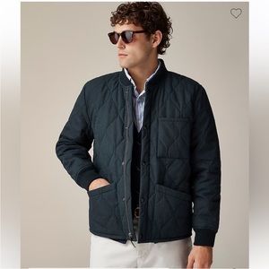 Blackish green Lightweight Quilted Shirt Jacket with Stand-Up Collar